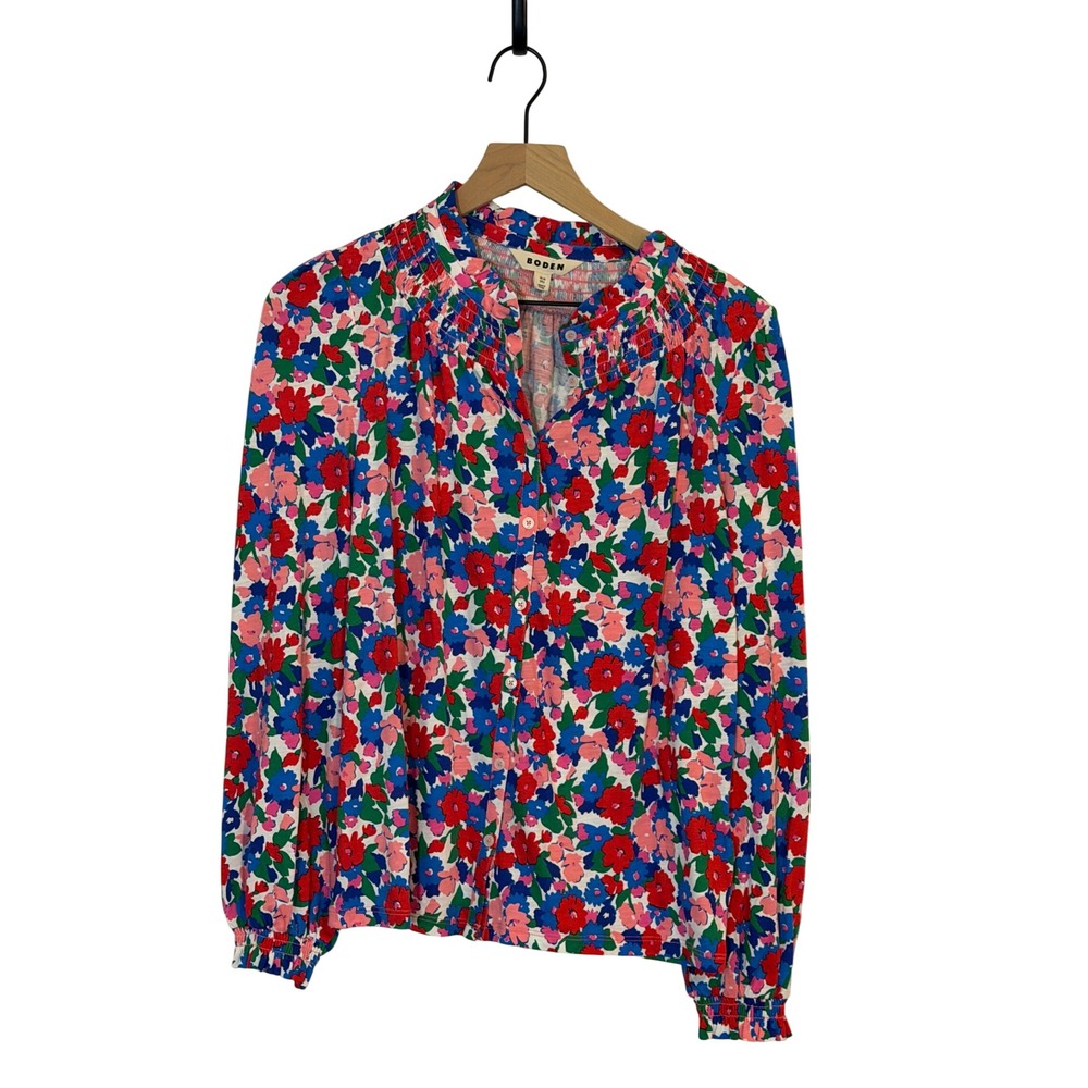 NWOT Boden | Fay Smocked Jersey Shirt Size 6 Floral Smocked Cotton/Modal - Picture 5 of 12